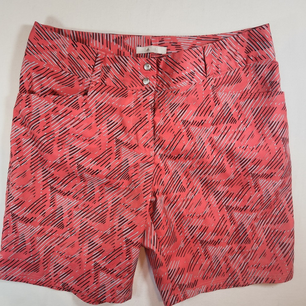 Adidas Golf Shorts Womens 4 Coral Pink White Abstract Dash Print Athletic Active